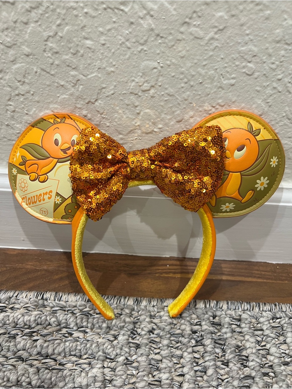Epcot Orange Bird Flowers And Garden Sequin Bow Minnie Ears